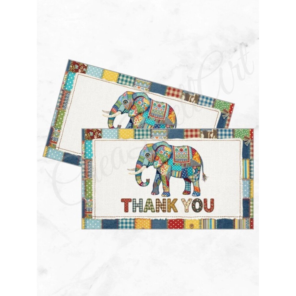 60 Patchwork Cards Elephant Design Thank You Cards